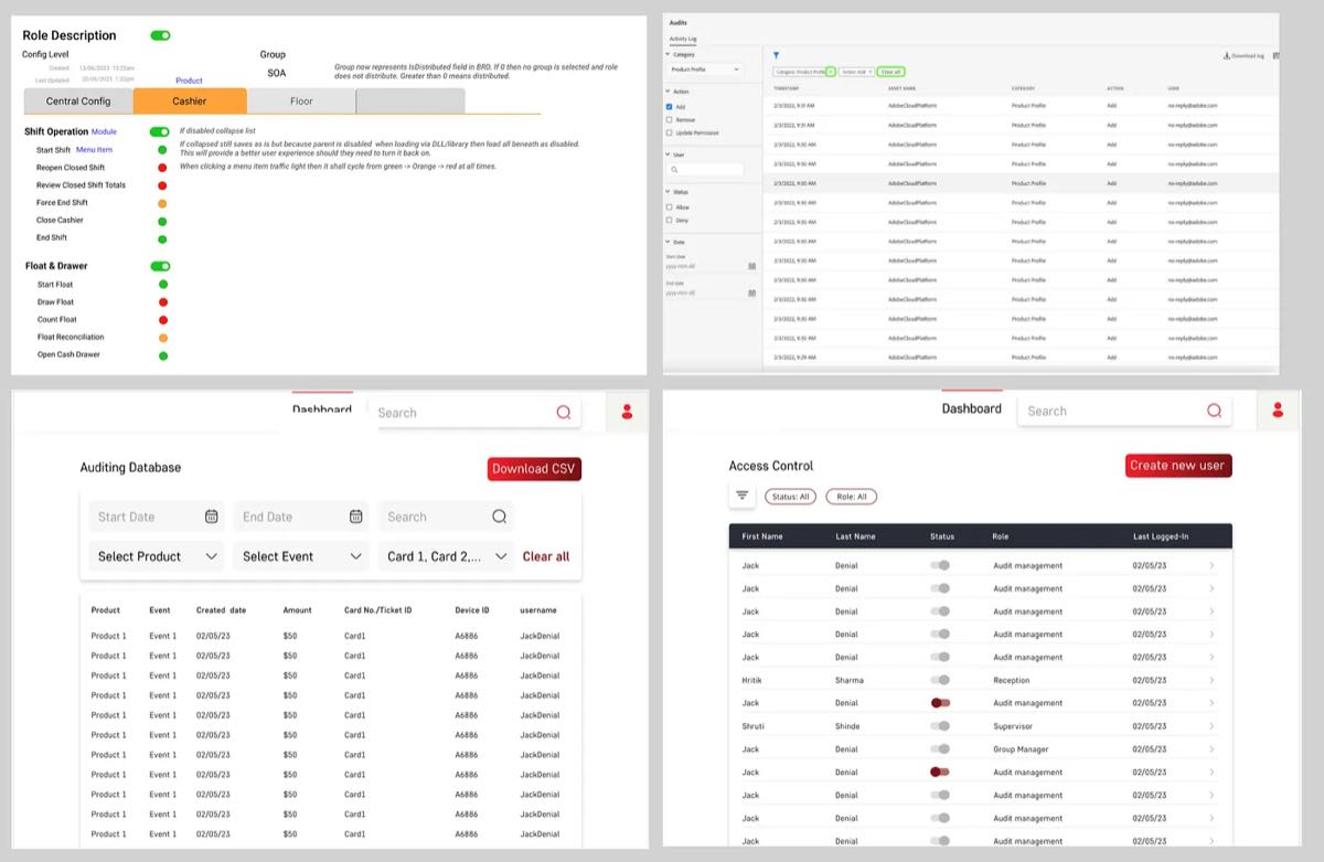 Early low-fidelity wireframe concepts for a venue role management system