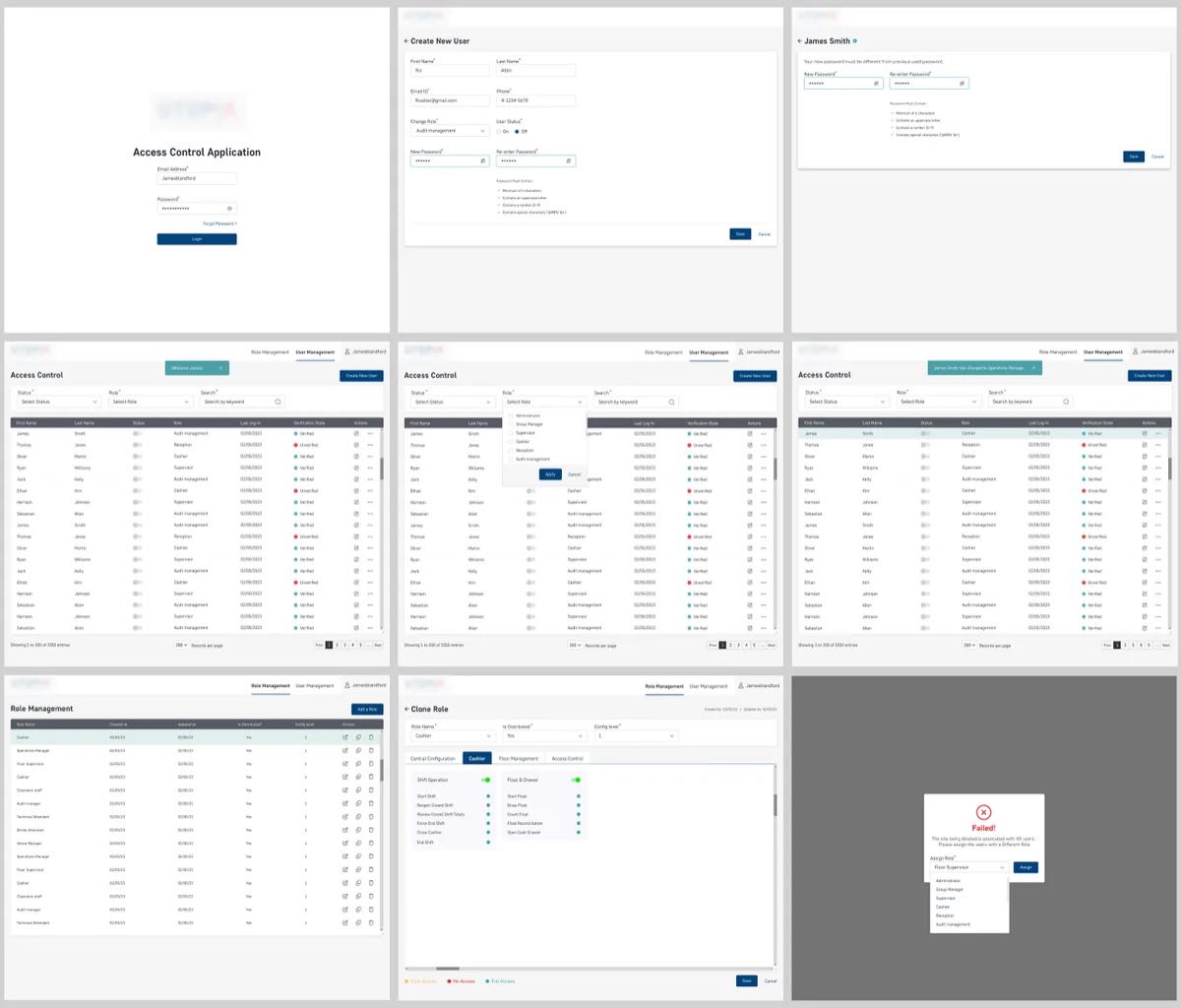 High-fidelity mockup of an integrated user and role management system